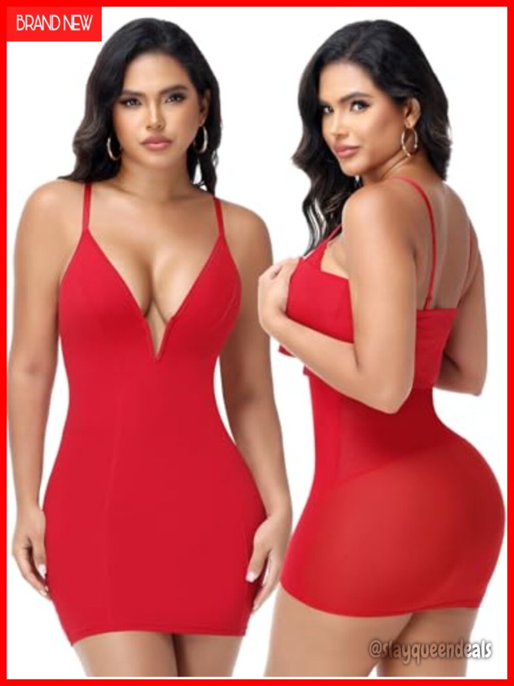 Shapewear Bodycon Mini Dress Built-in Tummy Control Deep V Neck Cocktail